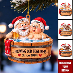 Couple Hot Tub Growing Old Together Christmas - Personalized Wood Ornament