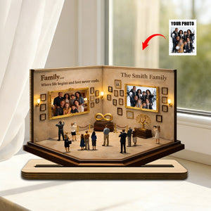 Personalized 3D Effect Family Museum Photo Display Wood Plaque With Names - Ideal Gift For Family
