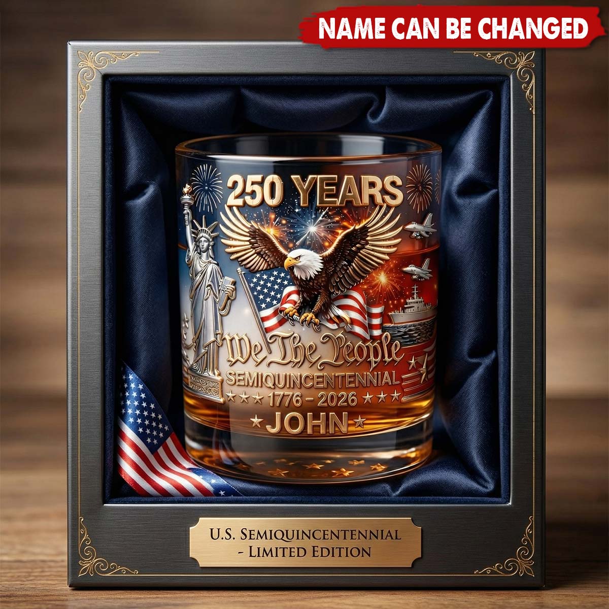Personalized Whiskey Glass With Name -250 Years Of America | Gift For Patriots