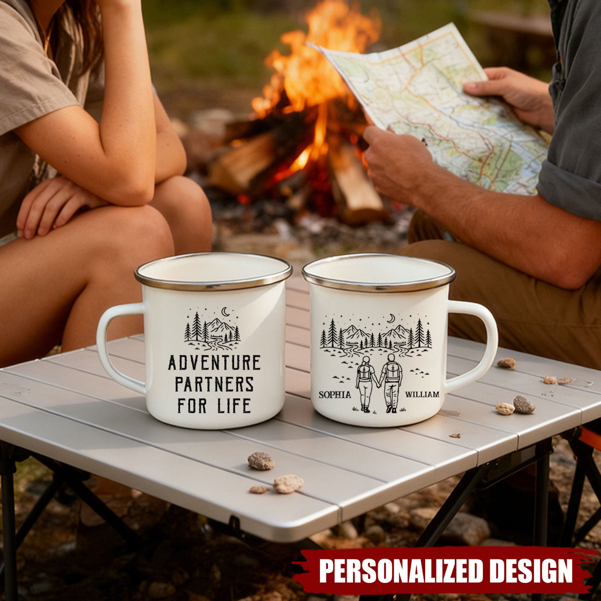 Personalized Adventure Partners For Life Mug With Names & Quote & Design | Anniversary Valentine's Day Gift For Travelers Enthusiasts &  Couples