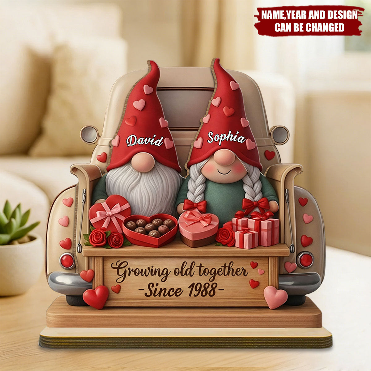 Personalized Growing Old Together Wooden Plaque With Names & Year & Design |  Anniversary Valentine's Day Gift For Grandparents & Couples