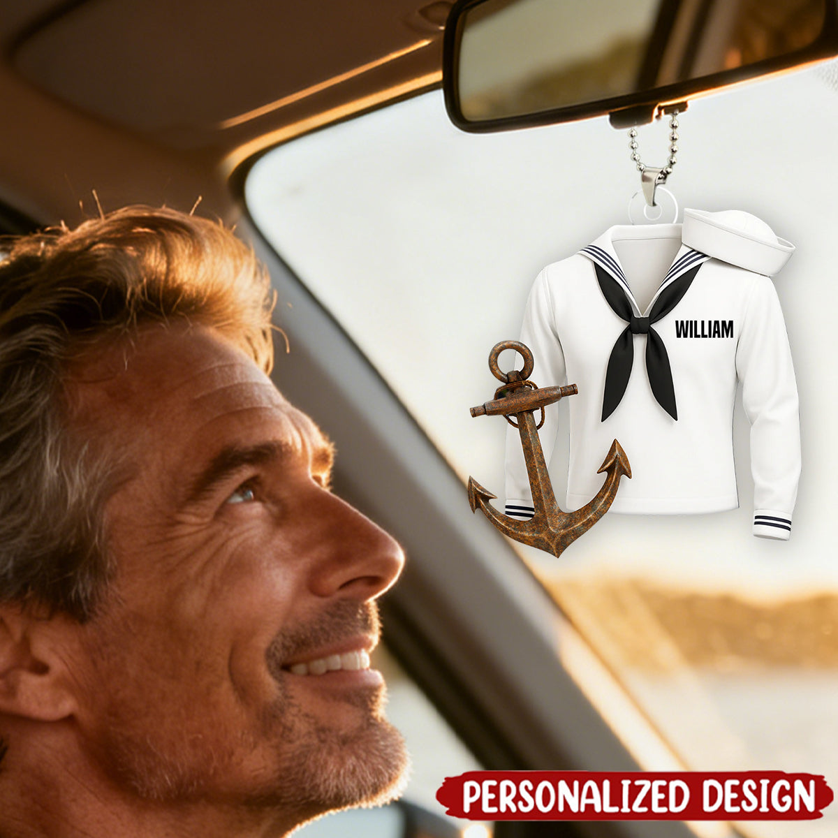 Personalized Navy Uniform Acrylic Car Ornament With Name | Sail With Courage & Pride | Heartfelt Veteran’s Day Gift For Sailors & Navy Families