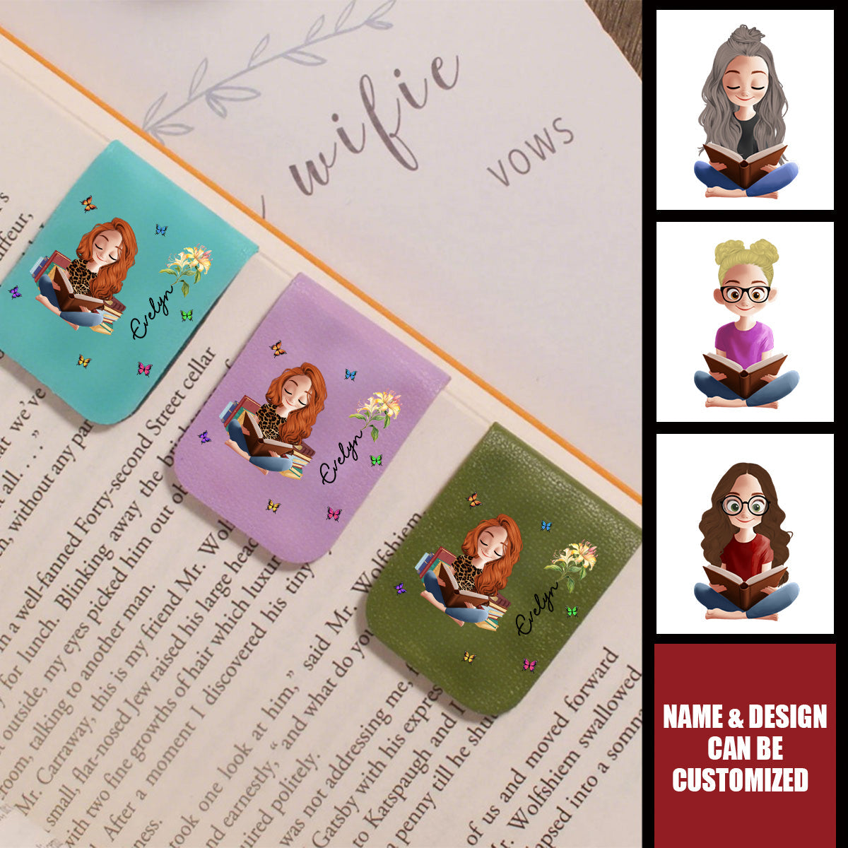 Personalized "My Blooming Pages" Leather Magnetic Bookmark With Name & Design Thoughtful Gift For Book Lover