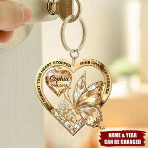 Personalized Memorial Butterfly & Heart Car Acrylic Keychain With Name & Year & Color | Soul-Stirring Sympathy Bereavement Gift For Loss Of Loved One