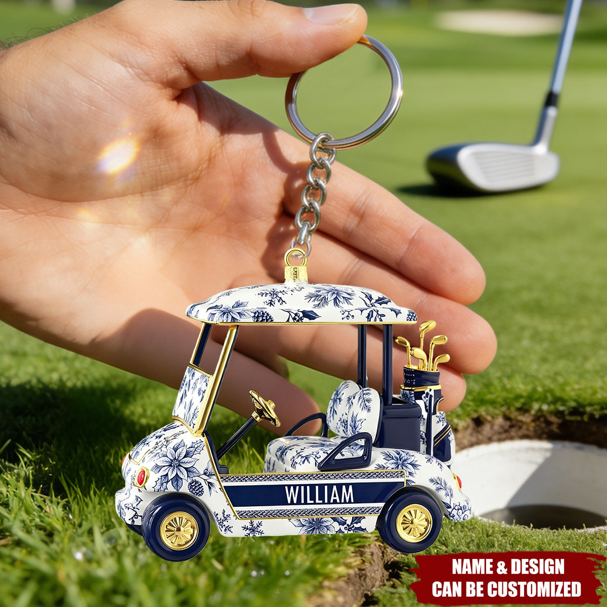 Personalized Golf Cart Acrylic Keychain With Color & Name | Creative Holiday Stocking Birthday Stuffer For Golfers Grandpas Team Members
