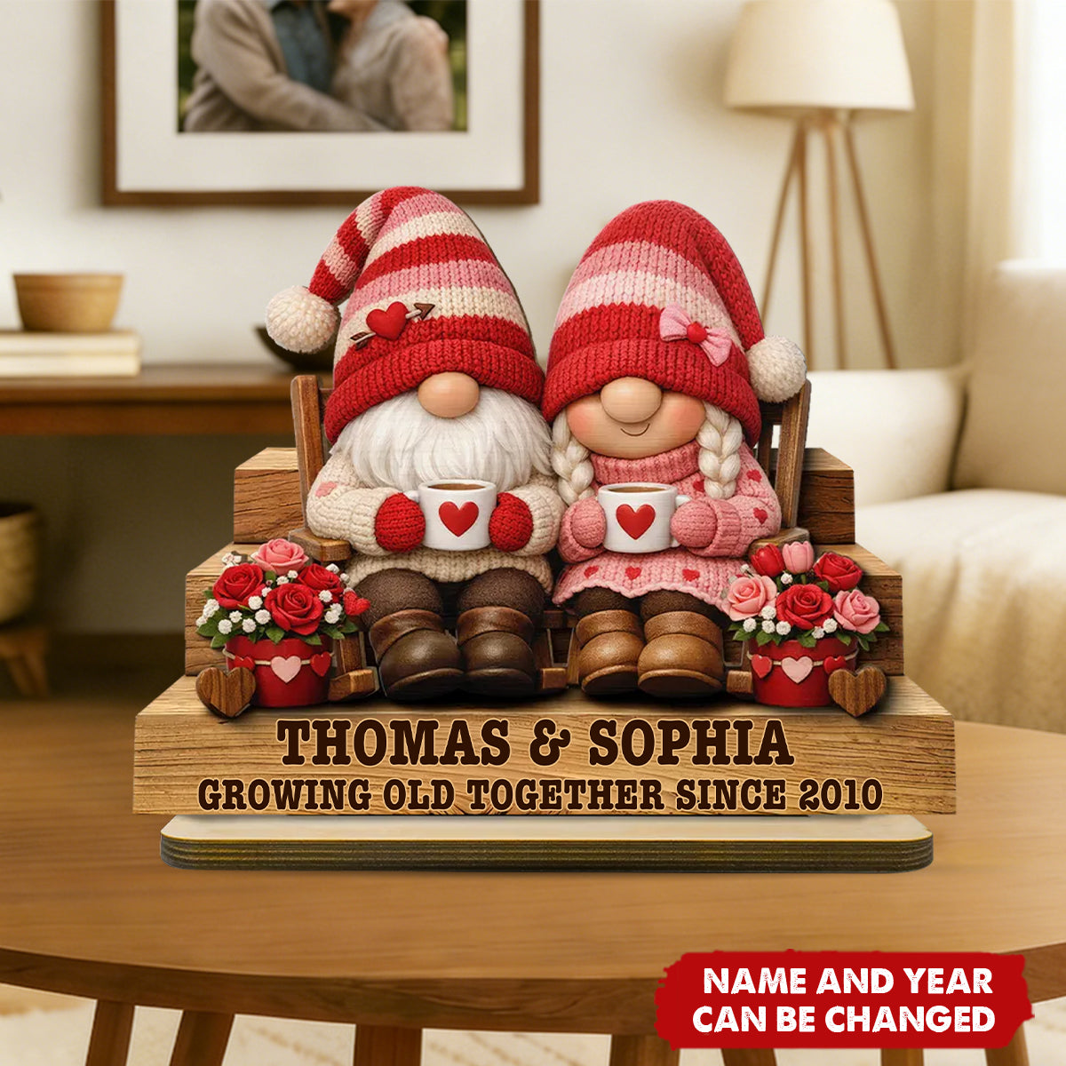 Personalized "Everlasting Love Valentine Couple" Wooden Plaque With Names & Year | Creative Valentine's Day Anniversary Gift For Couples & Newlyweds