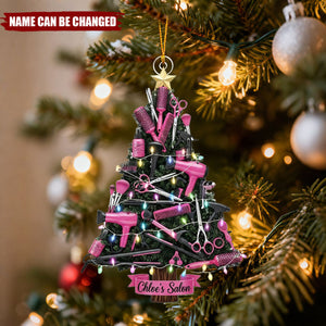 Personalized Hair Salon Tool Christmas Tree Acrylic 3D Effect Ornament With Name - Birthday Gift For Stylist & Hairdresser