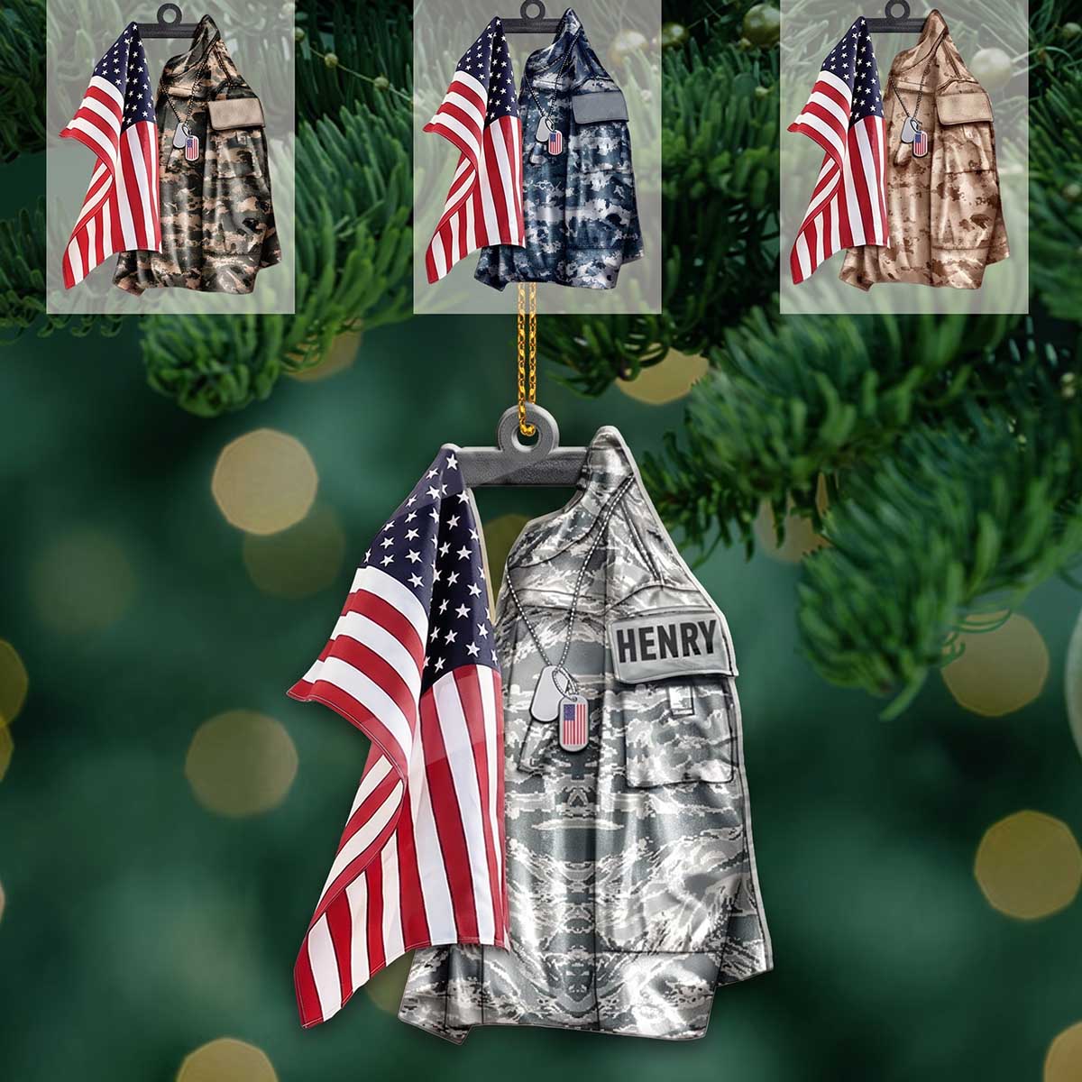 Personalized Military Uniform American Flag Acrylic Ornament | Gift For Veteran Soldier Military Family