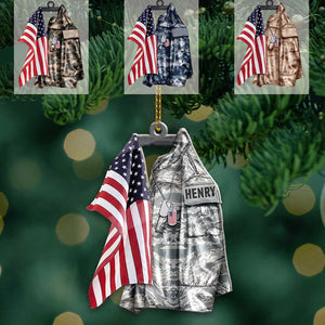 Personalized Military Uniform American Flag Acrylic Ornament | Gift For Veteran Soldier Military Family
