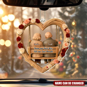 Personalized 3D Effect "First Kiss Till Our Last Breath" Car Ornament With Names | Romantic Anniversary Valentine's Day Gift For Husband Wife Couples