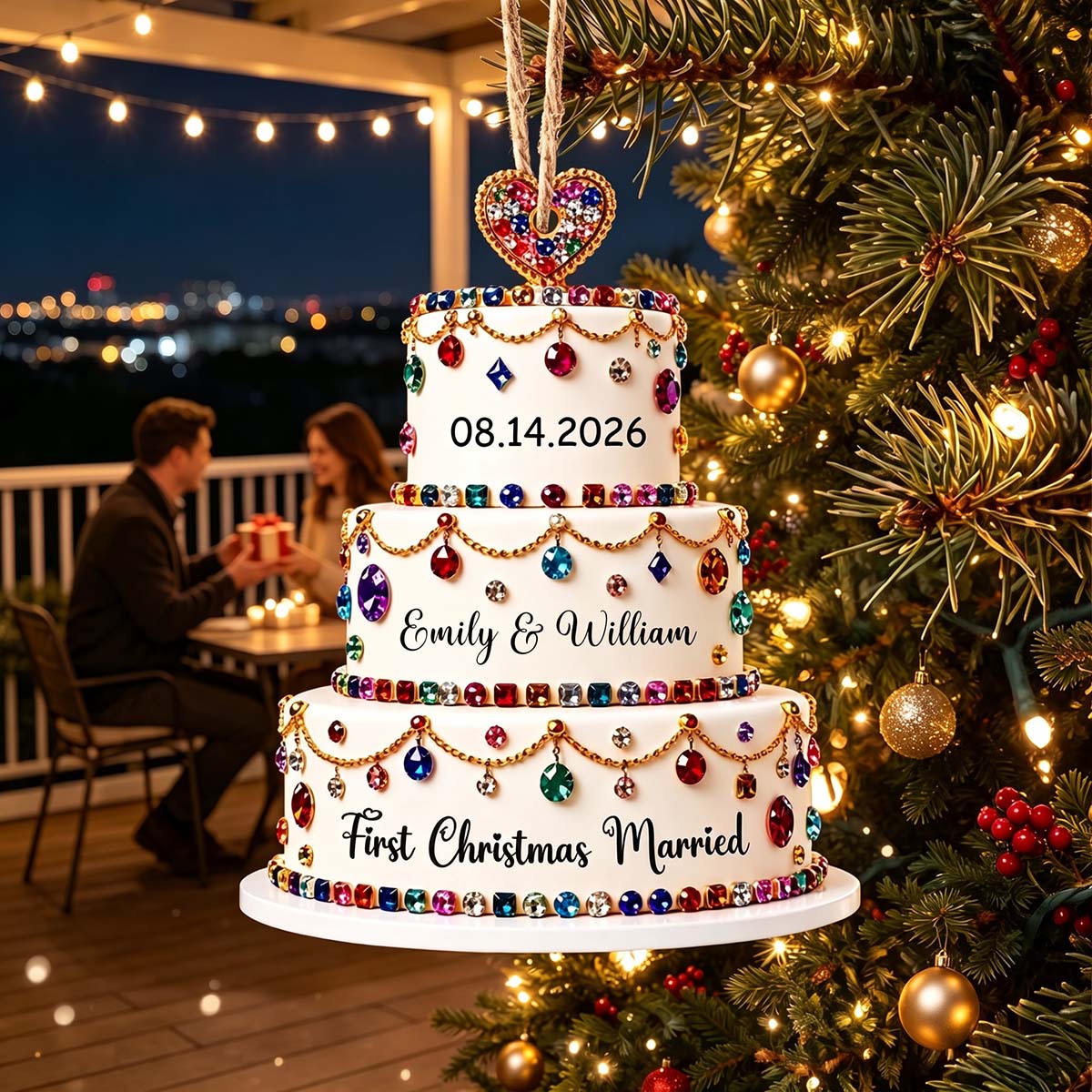 Personalized First Christmas Married Cake Acrylic Ornament | Newlywed Couple Gift