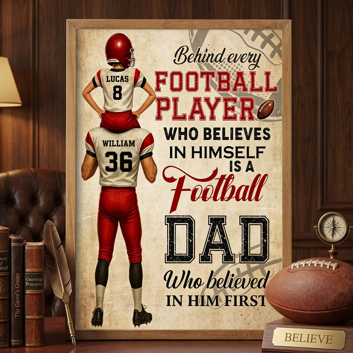 Personalized Football Dad Quote Canvas Poster | Unique Father's Day Gift