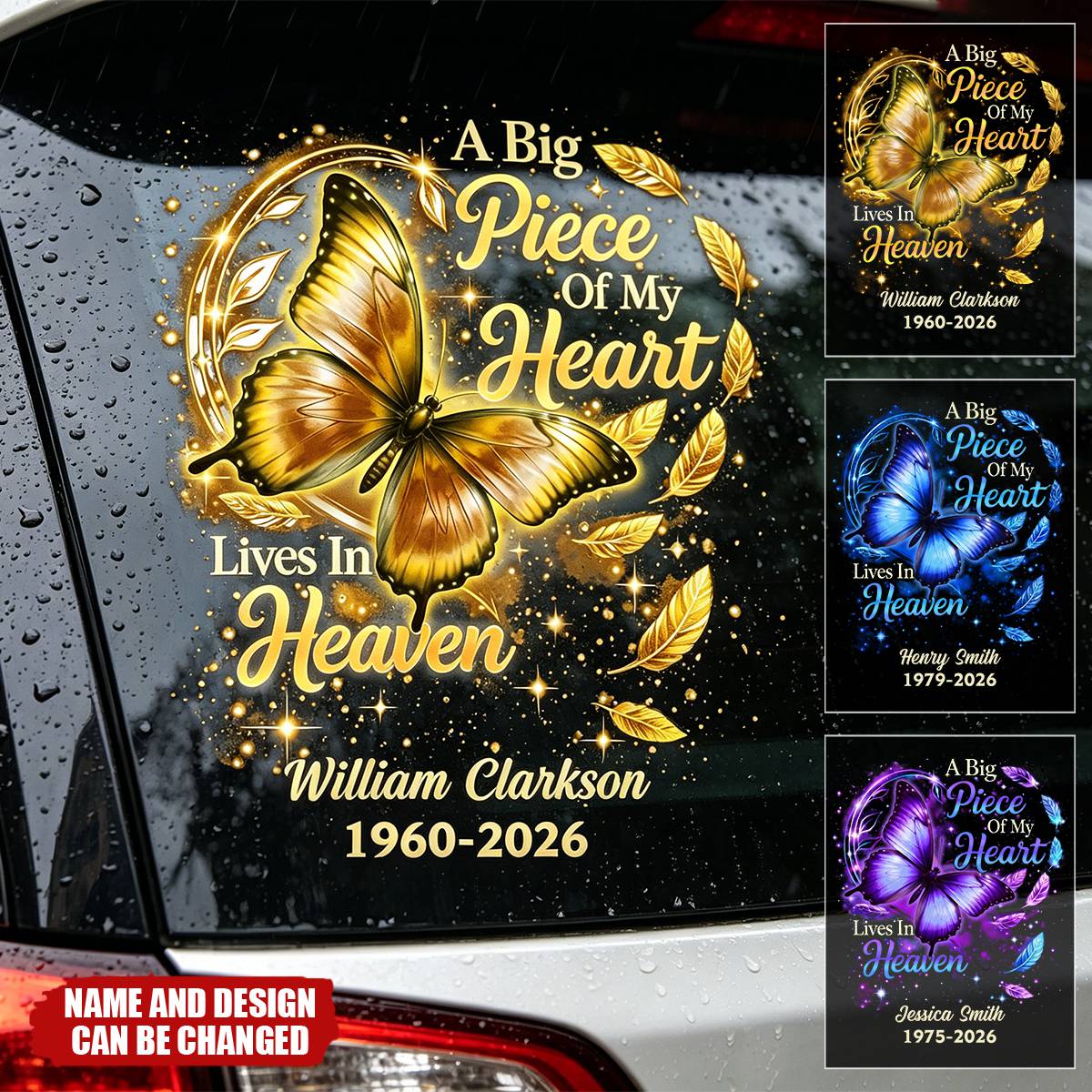 Personalized Butterfly Big Piece Of My Heart Lives In Heaven Decal With Name & Year | Gift For Loss Of Loved One