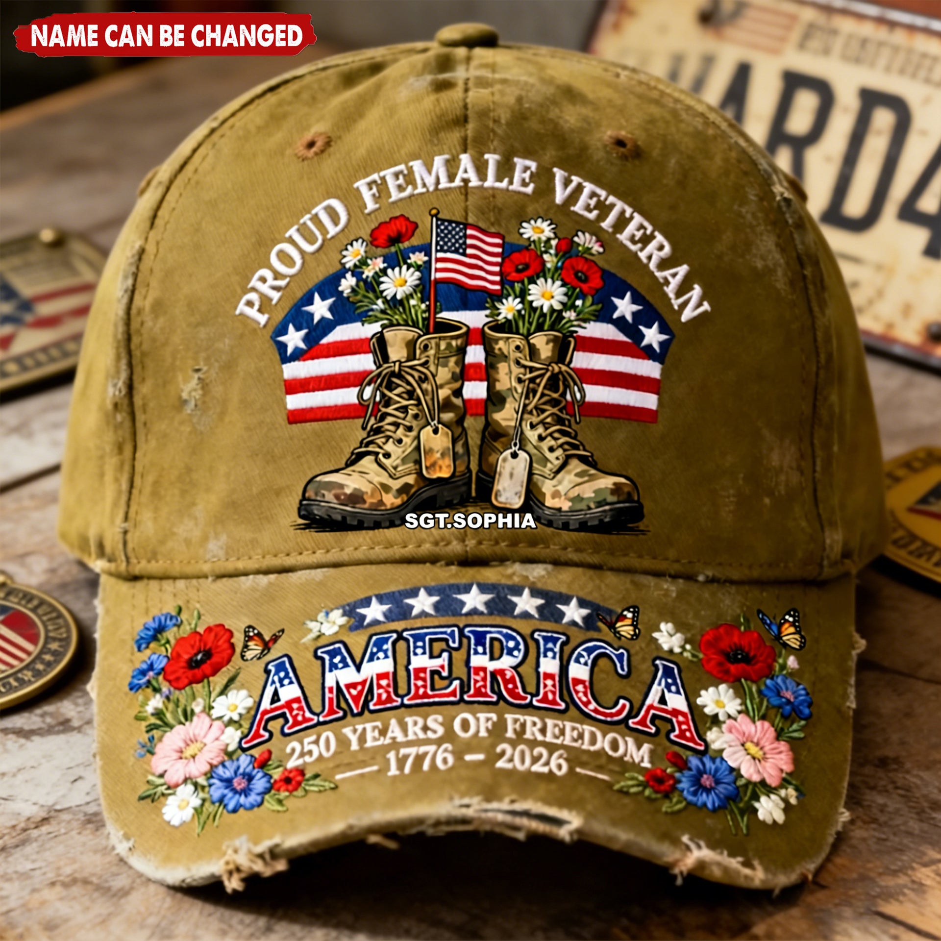 Personalized Proud American Female Veteran Classic Cap - Gifts For Veterans