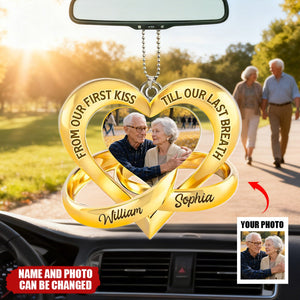 Personalized Acrylic Car Ornament With Names & Photo & Quote |  Unique Valentine's Day Golden Anniversary Gift For Grandparents Couples