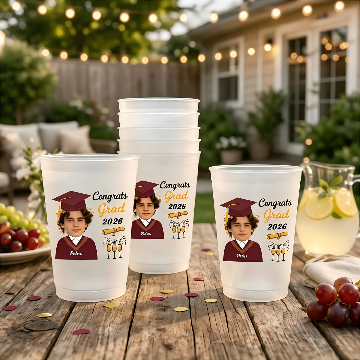 Personalized Frosted Funny Face Congrats Grad 2026 Cups With Name | Creative Party Decor For Him Her
