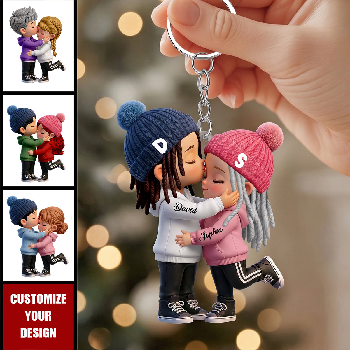 Personalized Acrylic Keychain With Kissing Couple | Unique Gift for Her Him