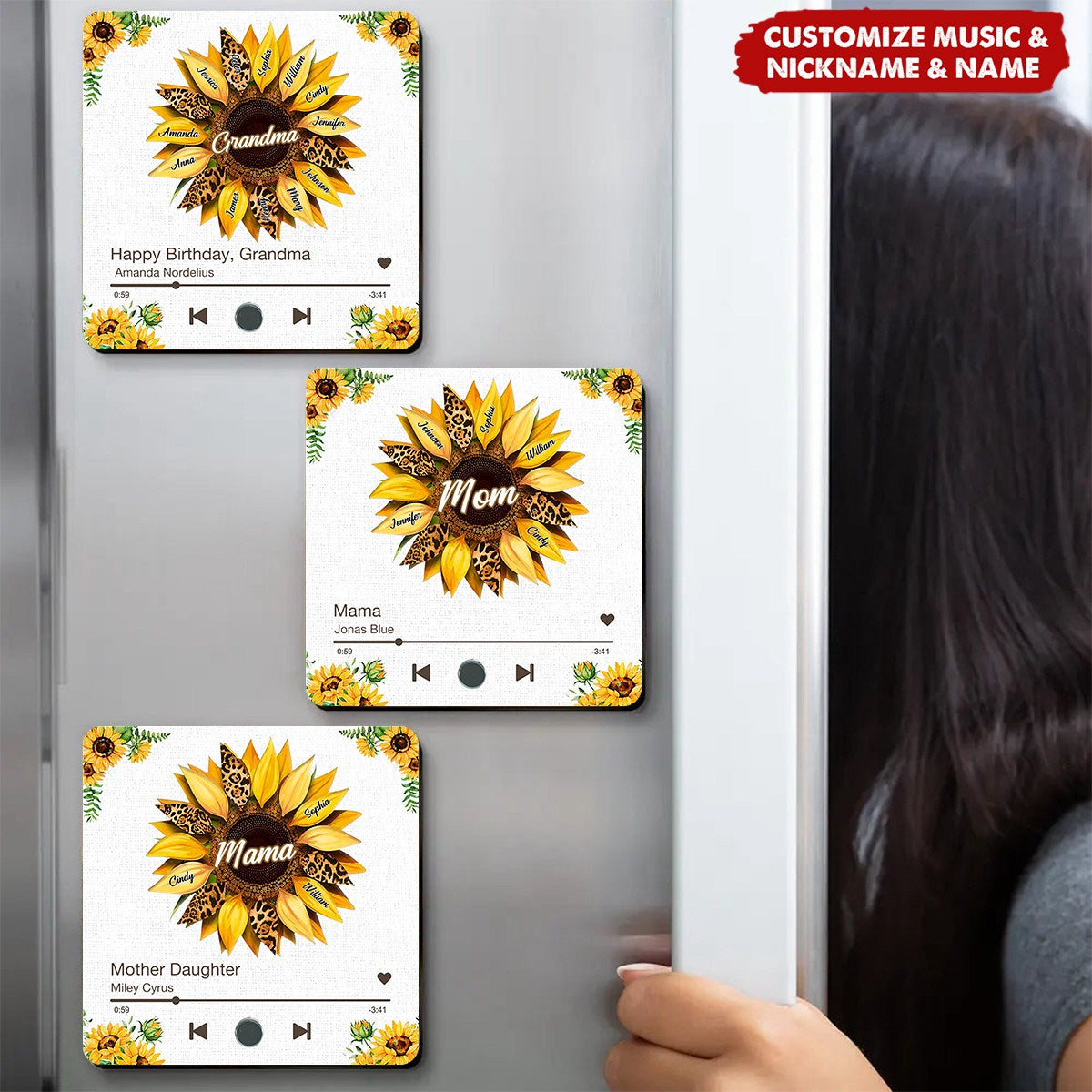 Nana Mom Sunflower Personalized Music Fridge Magnet,Mother's Day Gift
