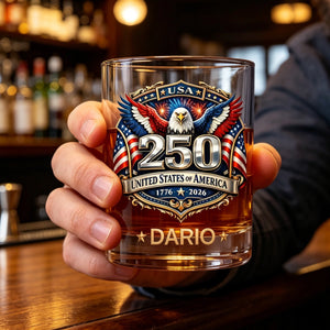 Personalized Patriotic 1776-2026 Whiskey Glass With Name - 250th Anniversary Father's Day Gift For Him