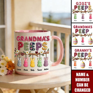 Personalized Cuddly Bunny Garden Accent Mug With Grandkids' Names & Floral Design - Sweet Mother’s Day Easter Gift for Grandma & Nana