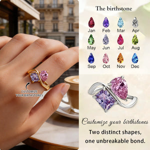 Mother & Daughter Double Birthstones Infinity Bonds Ring