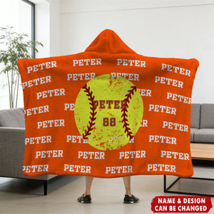 Personalized Balls Design Hooded Blanket With Name & Number - Birthday | Christmas | Game Day Gift For Sports Fan & Kids