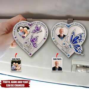 Personalized Memorial Wing Car Visor Clip With Photo & Names & Year | Heart-Shaped Guardian Angel Tribute Bereavement Gift For Grieving Family
