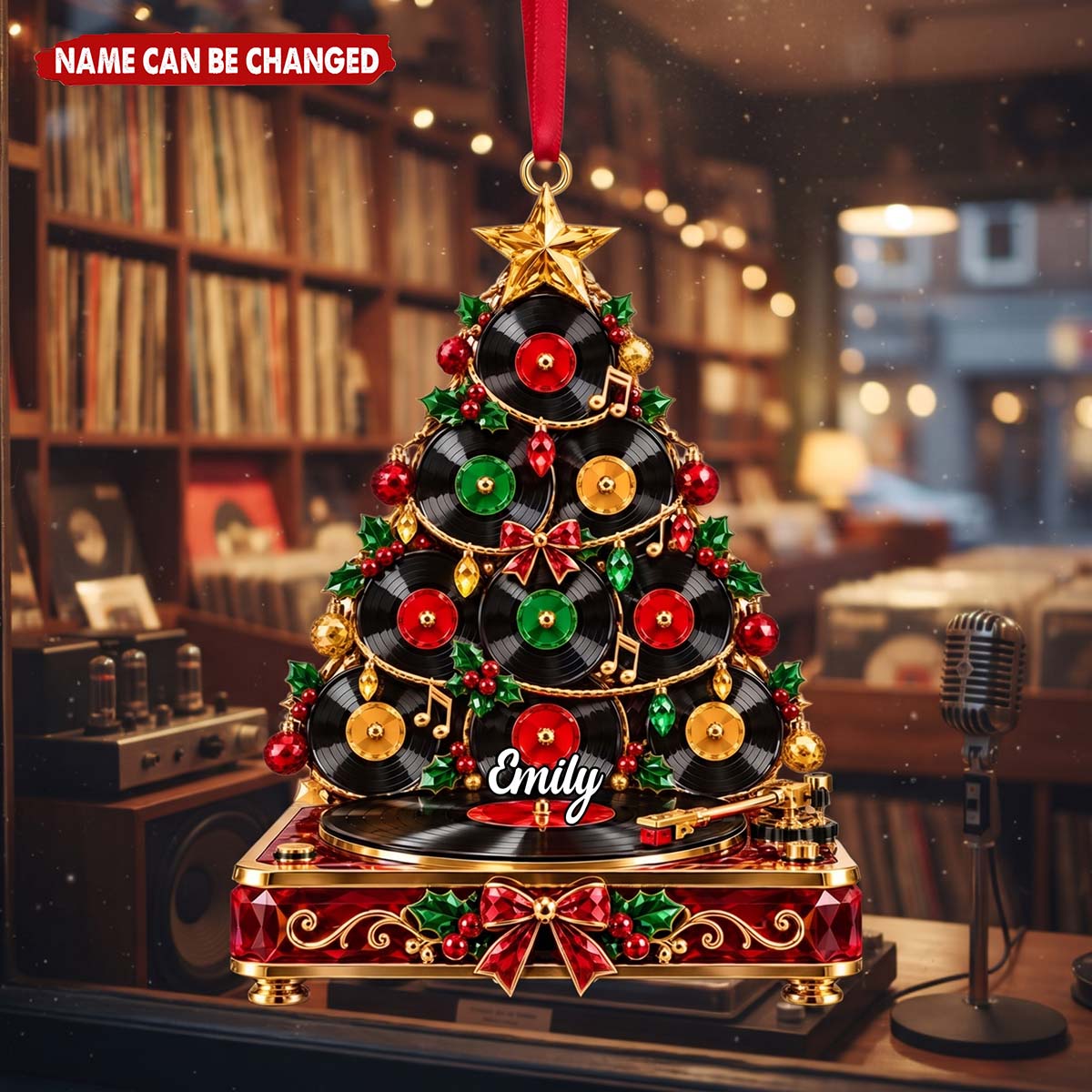 Personalized Vinyl Record Christmas Tree Ornament | Retro Record Player Hanging Decor For Music Lovers