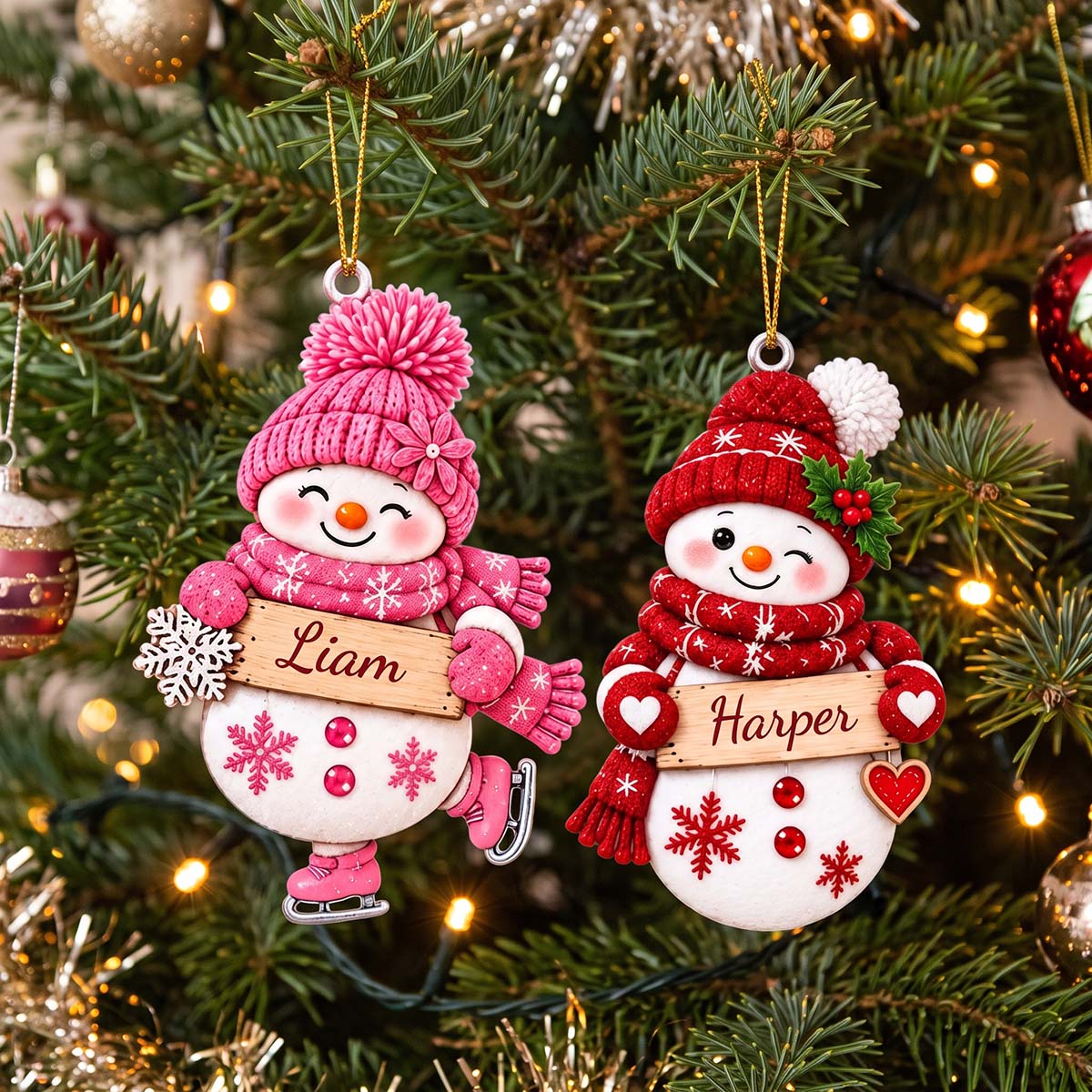 Personalized Cute Knit Hat Snowman Acrylic Ornament | Gift For Kids Family Christmas Keepsake