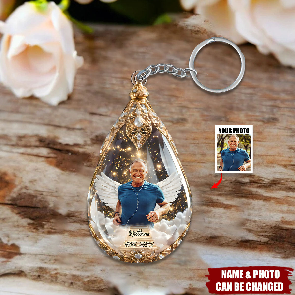 Personalized Stairway to Heaven Acrylic Keychain With & Photo & Name & Year | Comforting Bereavement Sympathy Gift For Loss Of Mom Dad
