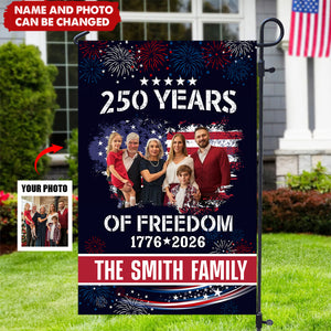 Personalized Celebrate 250 Years Of America Garden Flag With Family Photo & Name | Creative Semiquincentennial Celebration Gift For Patriots Families