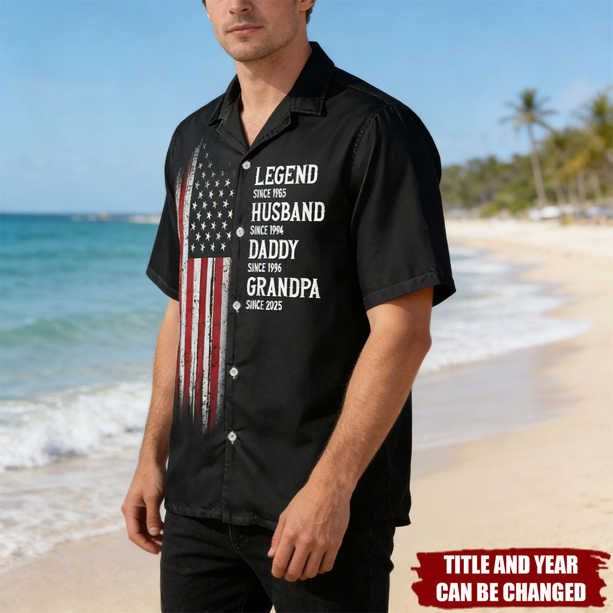 Personalized Legendary Milestone Hawaiian Shirt With Bespoke Identity Timeline & Distressed US Flag - Father's Day Gift For Grandpa & Dad