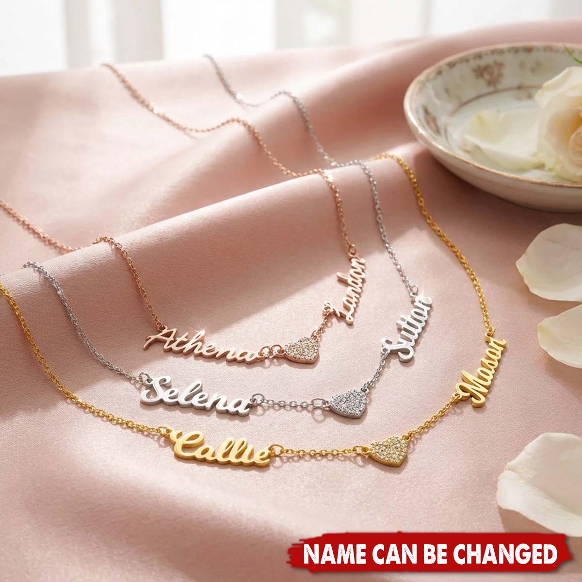 Personalized  Pave Zircon Heart Necklace With 1-6 Names |  Eternal Love Mother's Day Gift For Women
