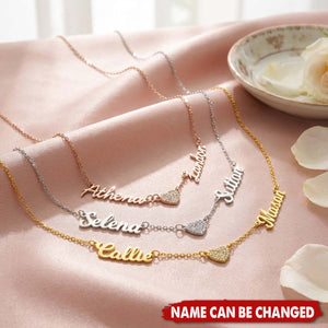 Personalized  Pave Zircon Heart Necklace With 1-6 Names |  Eternal Love Mother's Day Gift For Women