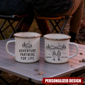 Personalized Adventure Partners For Life Mug With Names & Quote & Design | Anniversary Valentine's Day Gift For Travelers Enthusiasts &  Couples