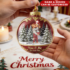 Personalized Snow Globe Kissing Couple Acrylic Ornament With Names & Design & Year & Color & Quote | Romantic First Christmas Gift For Couple