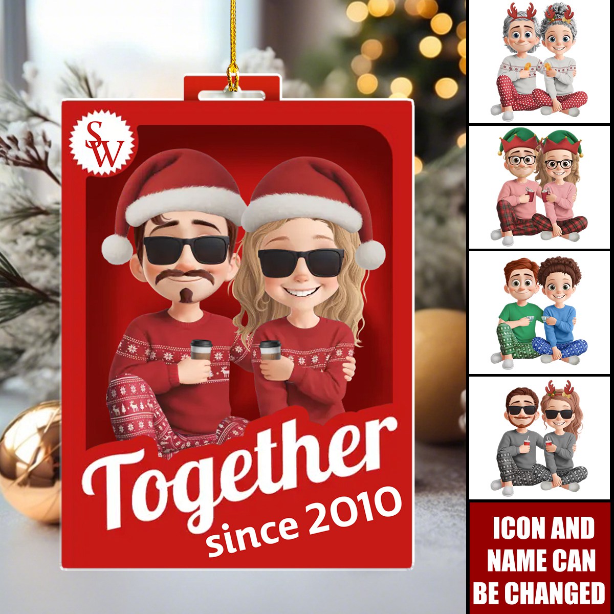 Personalized Couple Christmas Ornament With Icon Name & Year,Celebrate Love & Warmth Together For Him & Her