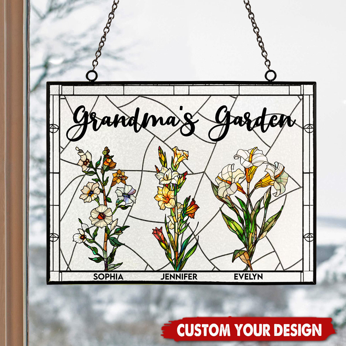 Grandma's Garden - Personalized Stained Glass Window Hanging Suncatcher,Mother's Day Gift
