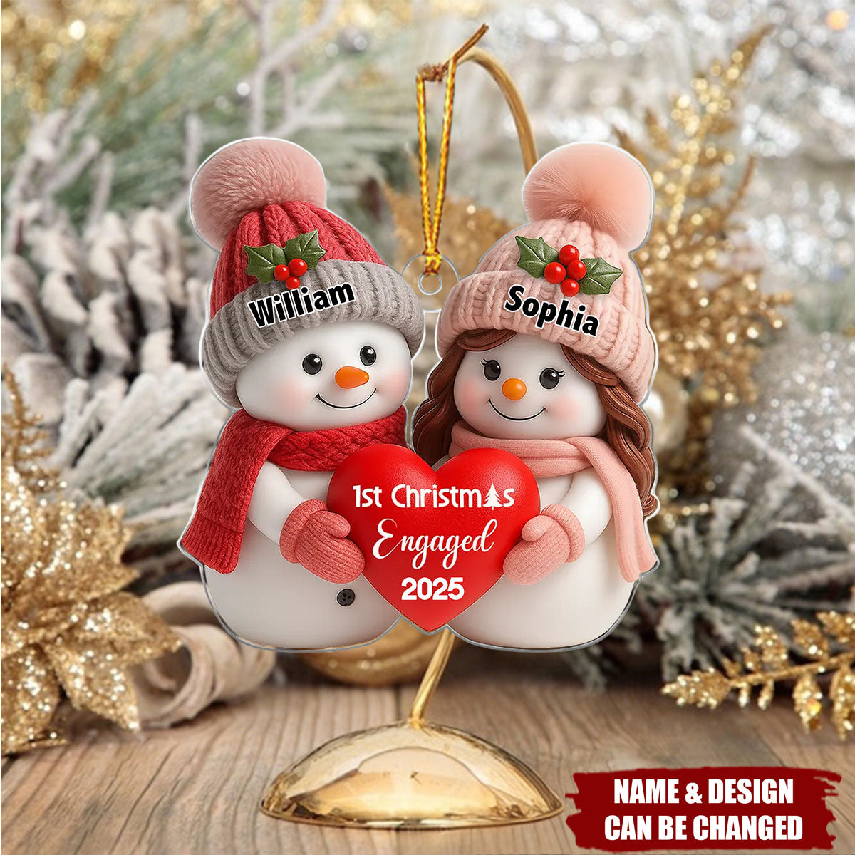 Personalized Snowman Christmas Ornament | Customize with Name & Year | A Great First Christmas Gift For Engaged,Newlyweds And Couple