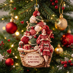 Balls Of Yarn Girl Christmas Ornament - Personalized Gifts For Knitting Lovers