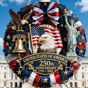 Personalized 250th Anniversary USA Wood Sign With Family Name & Liberty Icons - Historic 2026 Independence Day Decor For Proud Americans