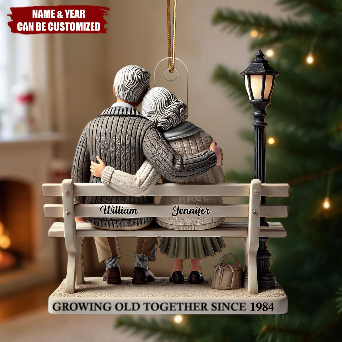 Personalized "Growing Old Together" Ornament With Names And Year Christmas Valentine & Anniversaries Gifts For Couple Grandparents