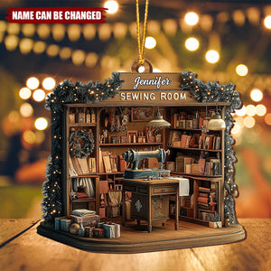 Personalized Vintage 3D Effect Miniature Sewing Machine Room Wooden Ornament With Name - Creative Mother's Day Gift For Mom & Grandma