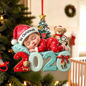 Personalized Baby's First Christmas Acrylic Ornament With Name & Birth Stats For New Parent