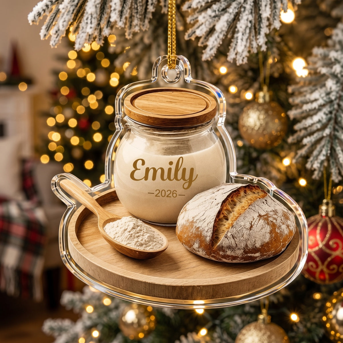 Personalized Sourdough Starter Christmas Ornament With Name & Year - Unique Baking Lover Gift