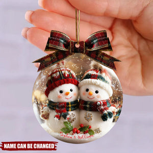 Personalized 3D Effect Couple Christmas Snowman Ornament | Exclusive Winter Fairy Tale Christmas Decorations For Couple