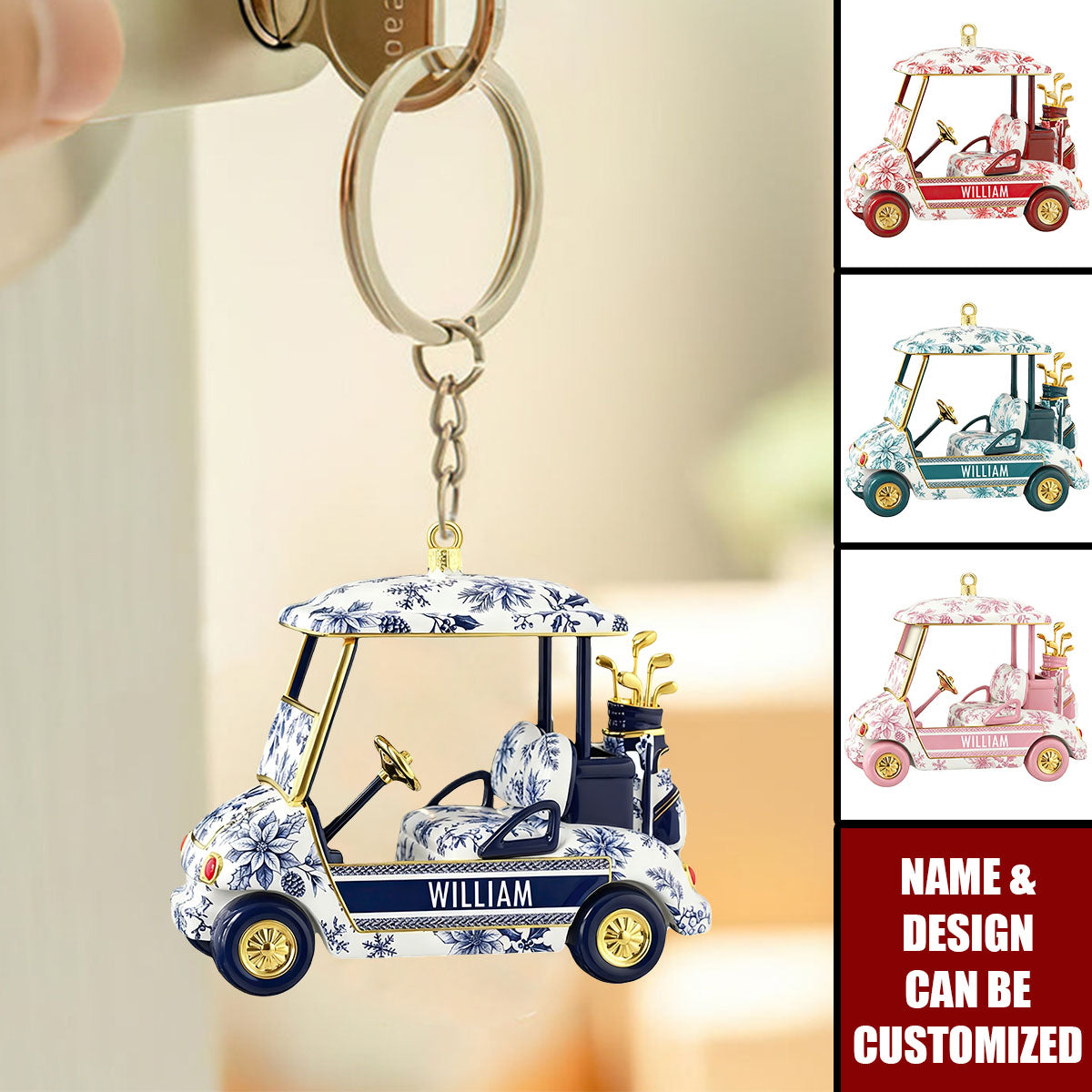 Personalized Golf Cart Acrylic Keychain With Color & Name | Creative Holiday Stocking Birthday Stuffer For Golfers Grandpas Team Members
