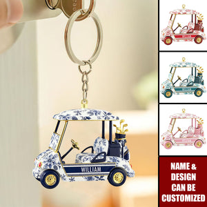 Personalized Golf Cart Acrylic Keychain With Color & Name | Creative Holiday Stocking Birthday Stuffer For Golfers Grandpas Team Members