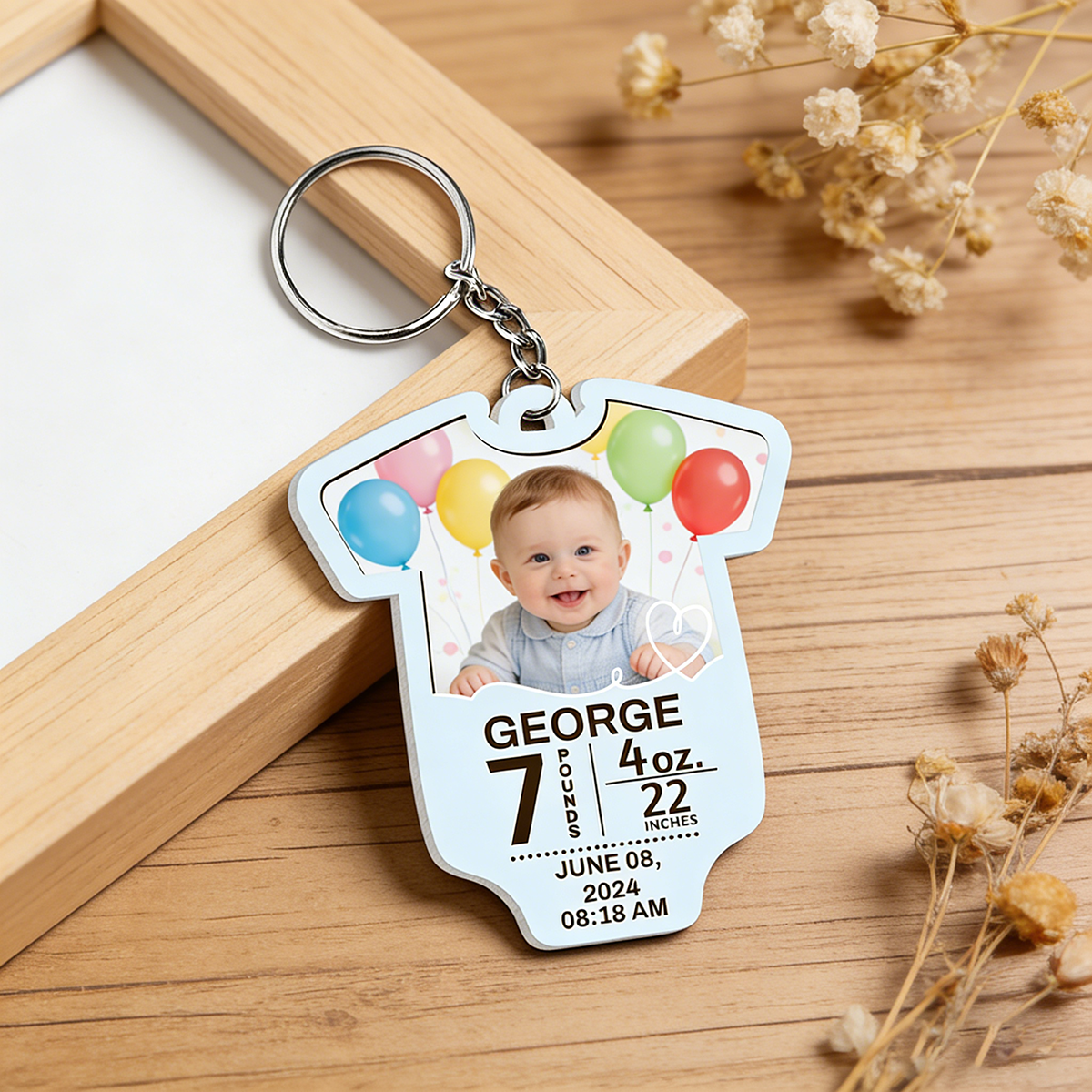 Personalized Cute Baby Acrylic Keychain With  Photo & Birth Stats | Unique Gift For New Parents & Kids