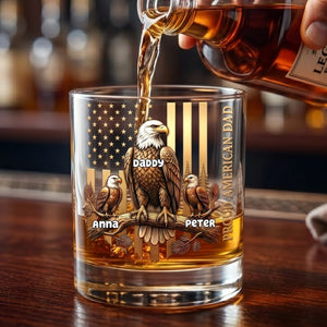 Personalized Proud American Eagle Whiskey Glass With 1-4 Kid's Names- Creative Father's Day Gift